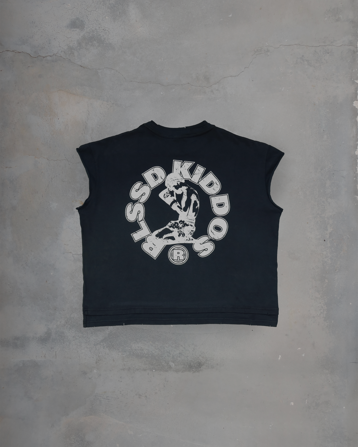 PRAYING FOR YOUR SURVIVAL CUT-OFF TEE \\ VINTAGE BLACK
