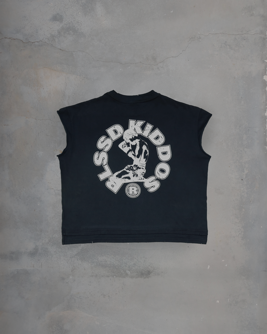 PRAYING FOR YOUR SURVIVAL CUT-OFF TEE \\ VINTAGE BLACK